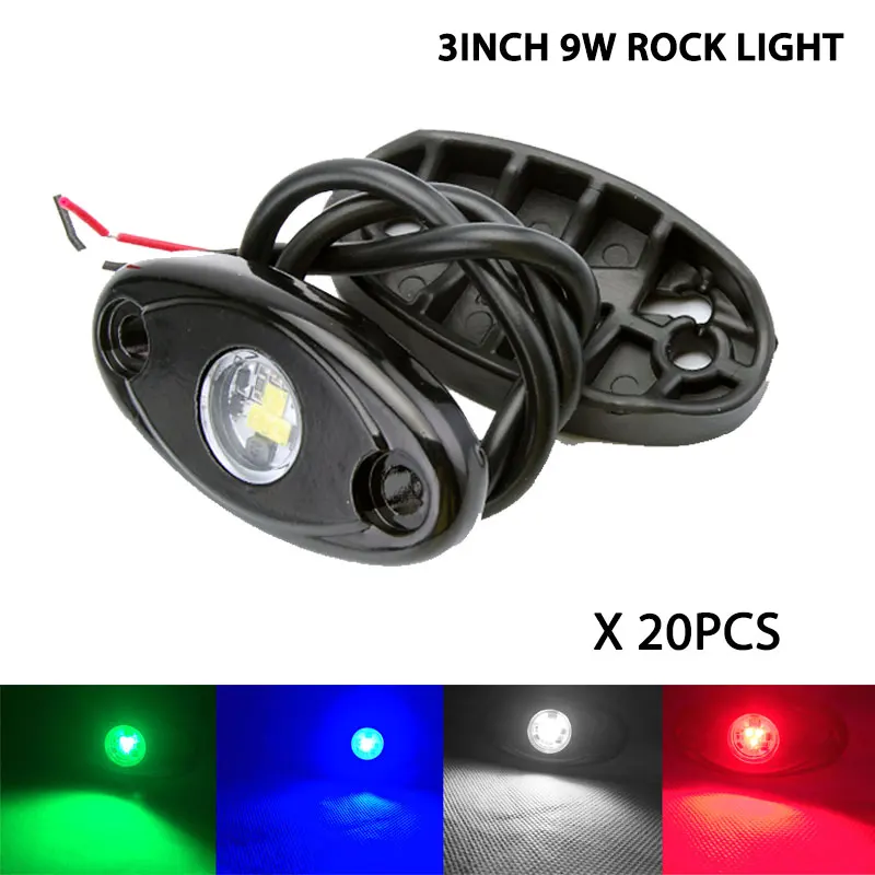 20pcs 9W RGB Led Rock Lights Kit Waterproof Offroad Atmosphere Lamp Kit Music Mode for Motorcycle Truck Car signal fog spotlight
20pcs 9W RGB Led Rock Lights Kit Waterproof Offroad Atmosphere Lamp Kit Music Mode for Motorcycle Truck Car signal fog spotlight