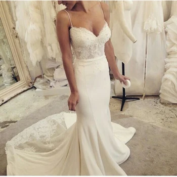 Spaghetti Straps Wedding Gowns Eleermaid Wedding Dress White Court Train Prom Bridal Dresses With Lace
Spaghetti Straps Wedding Gowns Eleermaid Wedding Dress White Court Train Prom Bridal Dresses With Lace