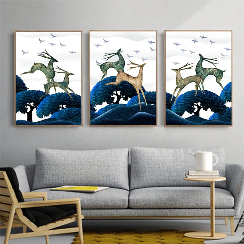 Printing-Art-Nordic-Canvas-Paintings-Fashion-Posters-Animals-Deer-Bird-Tree-Landscape-Pictures-Decoration-Home-Living