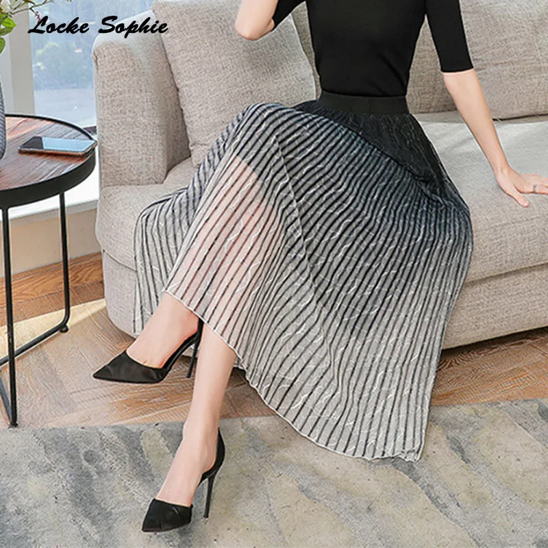 Hight waist skirts Women's Pleated skirts 2019 Summer Chiffon Mesh Splicing hollow Gradient Pleated skirt Ladies Casual skirts
Hight waist skirts Women's Pleated skirts 2019 Summer Chiffon Mesh Splicing hollow Gradient Pleated skirt Ladies Casual skirts