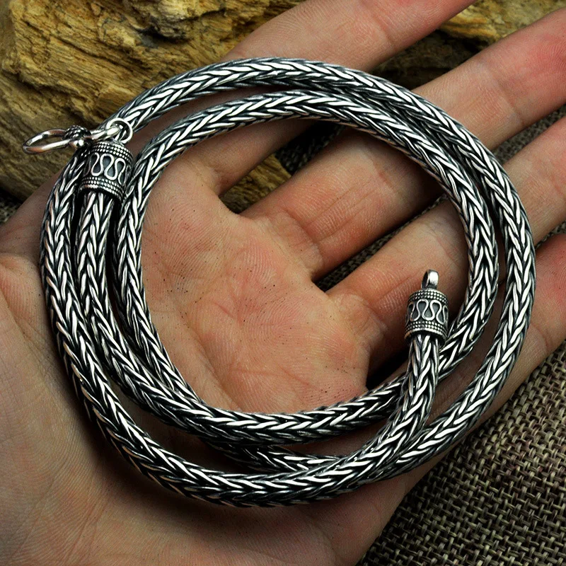 5MM Width 925 silver hand-woven safe pattern keel necklace hemp rope long section Thai silver retro men's necklace
5MM Width 925 silver hand-woven safe pattern keel necklace hemp rope long section Thai silver retro men's necklace