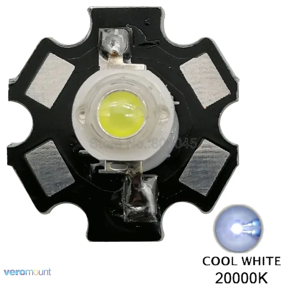 

10PCS 3W Cool White High Power LED Bead Emitter DC3.6-3.8V 700mA 160-180LM 20000K with 20mm Star Platine Heatsink