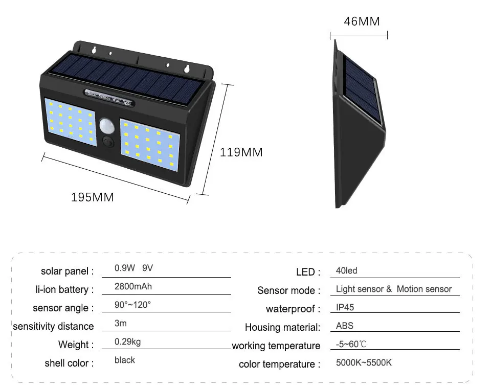 LED Solar Power Garden Light Outdoor PIR Motion Sensor Solar Wall Light (4)