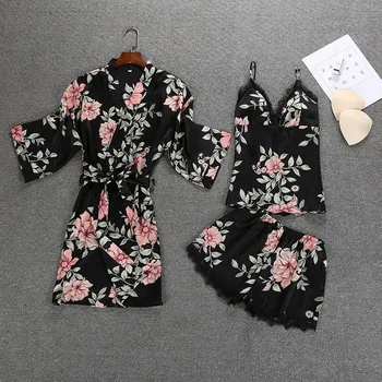 Ladies Sexy Silk Satin Sleepwear Set 3 Pieces Robe+Slip top+Shorts Floral Bathrobe Set Fashion Nightwear Sleepwear For Women
Ladies Sexy Silk Satin Sleepwear Set 3 Pieces Robe+Slip top+Shorts Floral Bathrobe Set Fashion Nightwear Sleepwear For Women