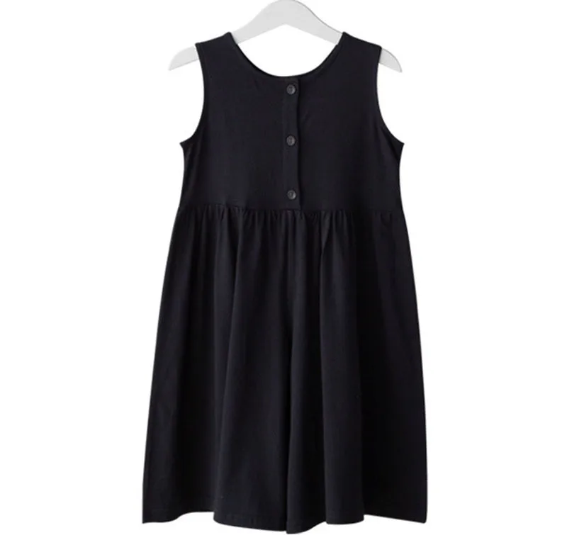 Black Cotton Sleeveless Dresses Loose Pants For Baby Big Girls Summer 2019 High Waist Wide Leg Trousers Dress Children Clothing (13).jpg