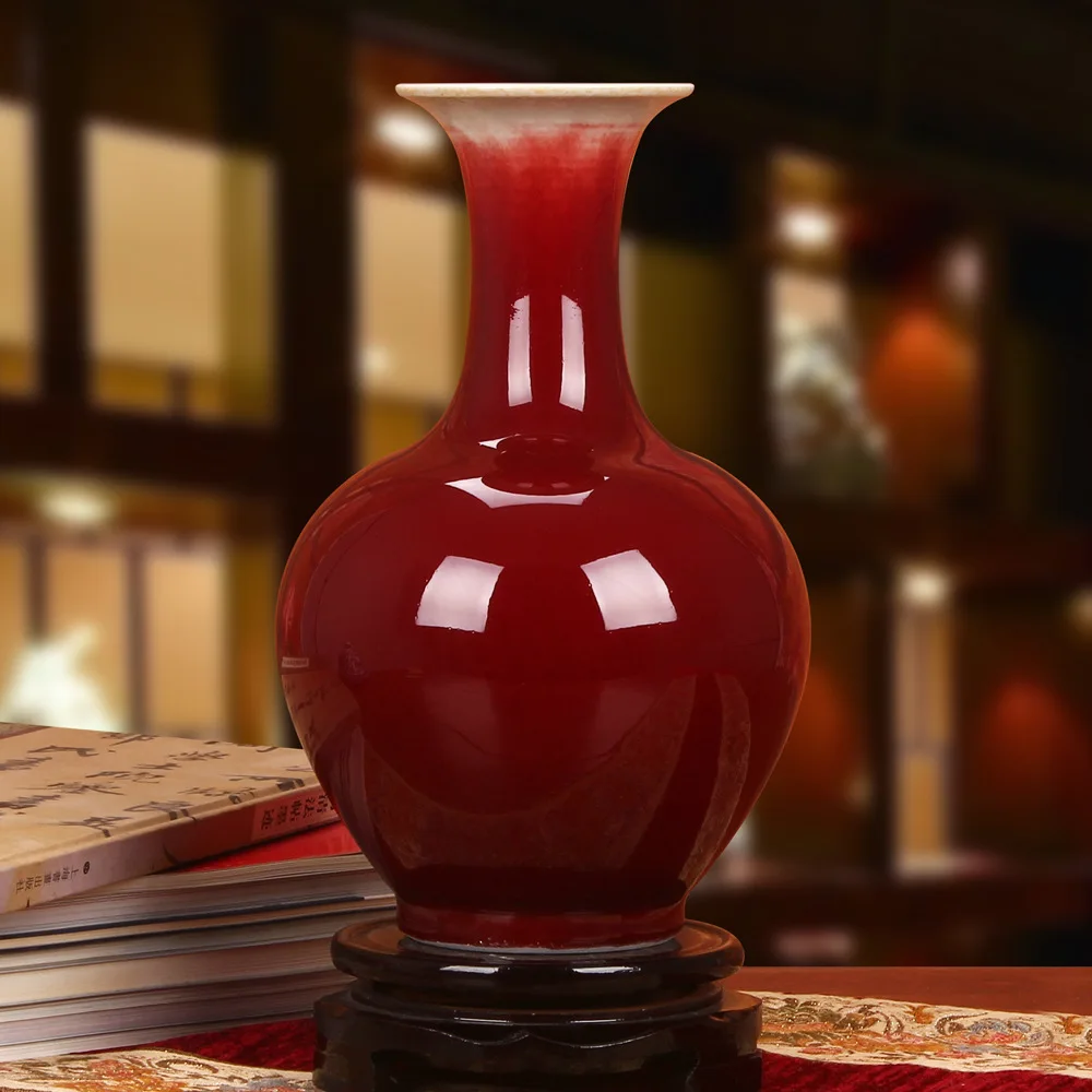 

Jingdezhen ceramics color glaze vase with long red vase in modern Chinese style fashion Home Furnishing craft ornaments wholesal