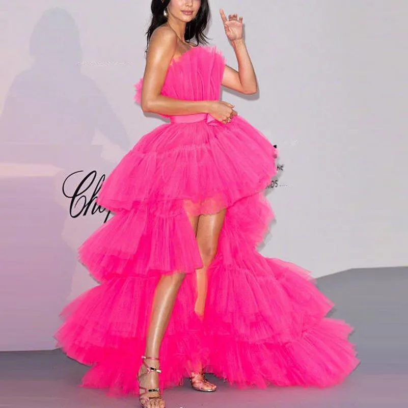 Backless Long Evening Gowns Custom Made Tiered Hot Pink Formal Party Dresses Strapless Off the Shoulder Pageant Dress With Train
Backless Long Evening Gowns Custom Made Tiered Hot Pink Formal Party Dresses Strapless Off the Shoulder Pageant Dress With Train