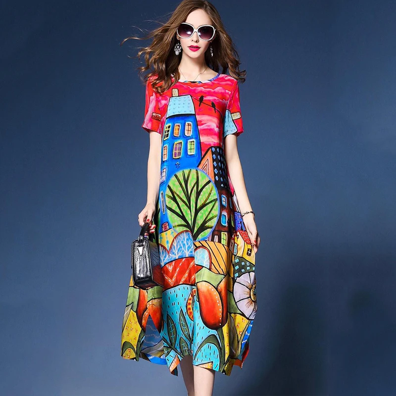 Imitate Real Silk Dresses 2018 New Summer Vintage A-line Print Dress Loose O-Neck Short Sleeves Fashion Big Swing Dresses
Imitate Real Silk Dresses 2018 New Summer Vintage A-line Print Dress Loose O-Neck Short Sleeves Fashion Big Swing Dresses
