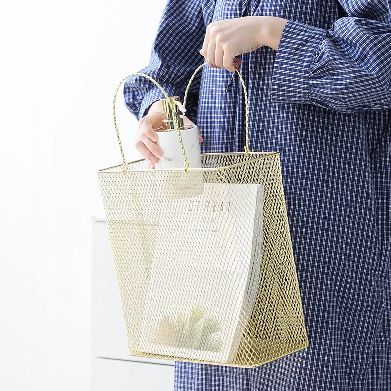Metal Shopping Basket Storage Basket Handles Debris Sorting Basket Magazine Basket Creative Tide Shopping 
Metal Shopping Basket Storage Basket Handles Debris Sorting Basket Magazine Basket Creative Tide Shopping