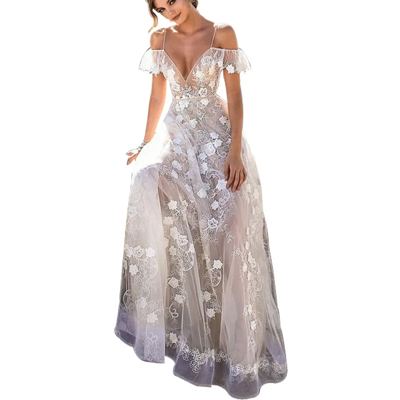 Backless Off The Shoulder Women Summer Dress Tulle Elegant Vestidos Deep V-Neck Floral Transparent Sexy White Dress Wedding Robe
Backless Off The Shoulder Women Summer Dress Tulle Elegant Vestidos Deep V-Neck Floral Transparent Sexy White Dress Wedding Robe