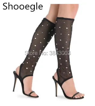 Sexy Black mesh thin high heel crystal sandals rhinestone stud open toe knee high summer sandal boots night club T-show shoes
Sexy Black mesh thin high heel crystal sandals rhinestone stud open toe knee high summer sandal boots night club T-show shoes
