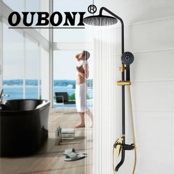 OUBONI Luxury Bathroom Rain Mixer Shower Combo Set Wall Mounted Rainfall Shower Head System Black Gold-Plat Shower Faucet
OUBONI Luxury Bathroom Rain Mixer Shower Combo Set Wall Mounted Rainfall Shower Head System Black Gold-Plat Shower Faucet