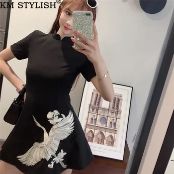 Ladies' Vintage Tang suit Heavy Industry Crane Embroidery Waist Slim Short Sleeve Black Cheongsam Dress
Ladies' Vintage Tang suit Heavy Industry Crane Embroidery Waist Slim Short Sleeve Black Cheongsam Dress