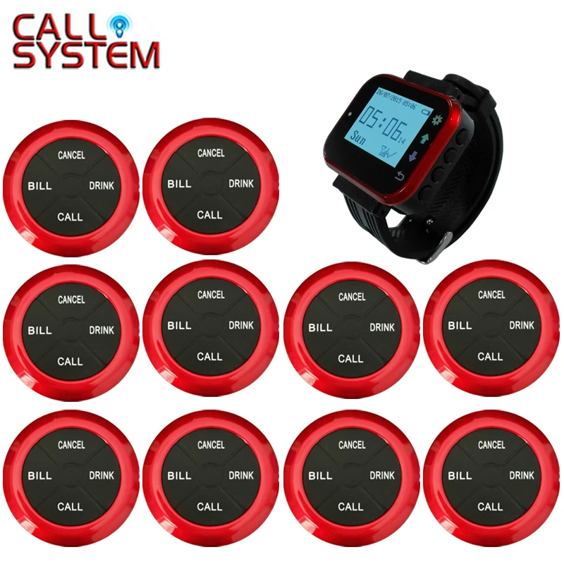 Wireless Pager Restaurant Waiter Calling System 10pcs Waterproof Call Transmitter Button+1pcs Watch Receiver
Wireless Pager Restaurant Waiter Calling System 10pcs Waterproof Call Transmitter Button+1pcs Watch Receiver