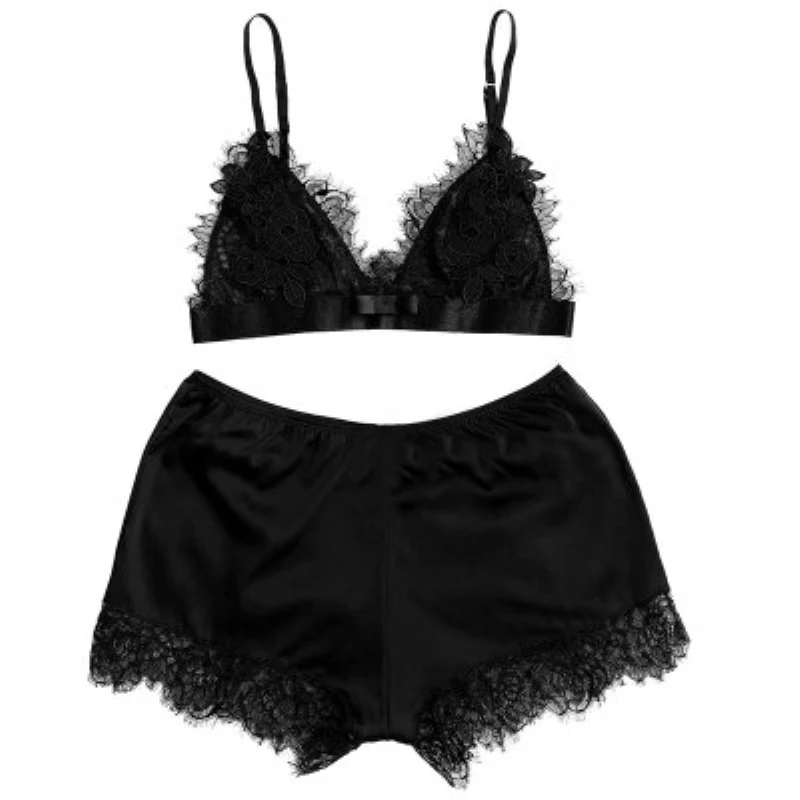 2019 Black Sexy Satin Pajama Set Lace Print Flower V-Neck Pyjamas Backless Sleepwear Sling Bra and Shorts Night Suit Summer S-L
2019 Black Sexy Satin Pajama Set Lace Print Flower V-Neck Pyjamas Backless Sleepwear Sling Bra and Shorts Night Suit Summer S-L