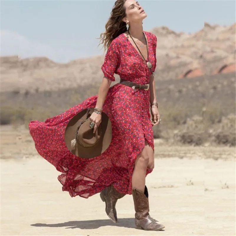 Women's Summer Bohemian Chiffon Floral Party Holiday Dress Vintage Beach Ladies Dresses 2019 V-Neck Long Maxi Dress Sundress 616
Women's Summer Bohemian Chiffon Floral Party Holiday Dress Vintage Beach Ladies Dresses 2019 V-Neck Long Maxi Dress Sundress 616