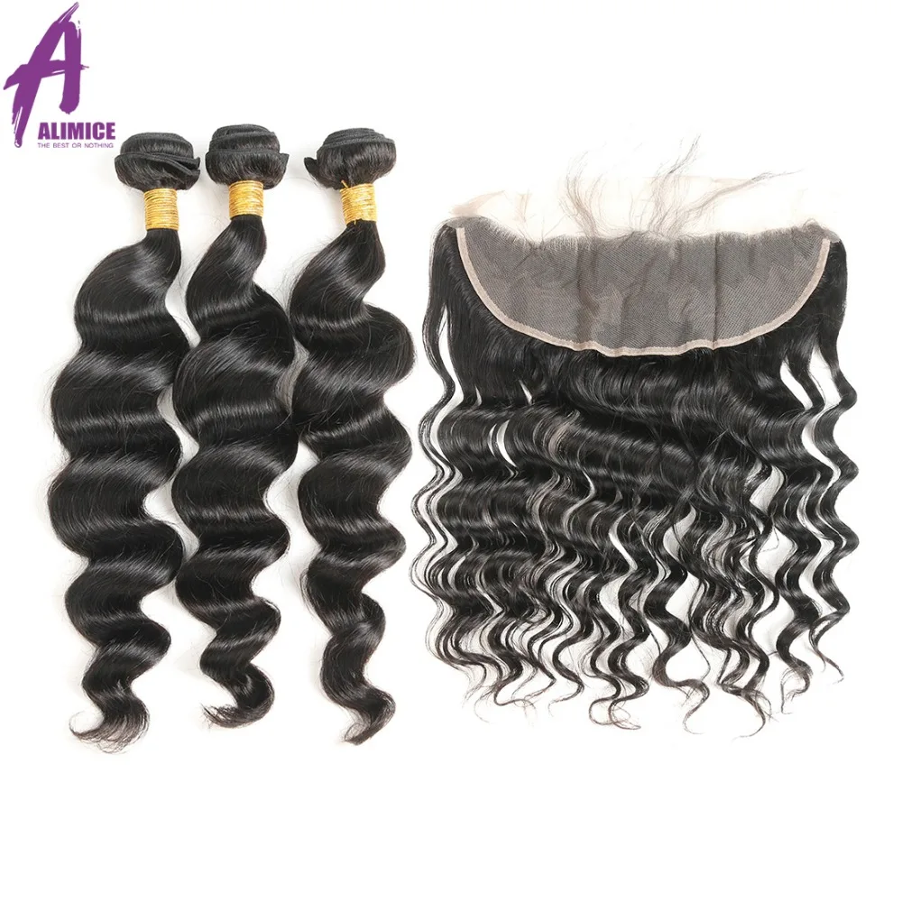 Alimice Hair Brazilian Loose Wave With Closure 3 Bundles With Closure 134 FreeMiddle3 Part Ear to Ear Lace Frontal Remy Hair (13)