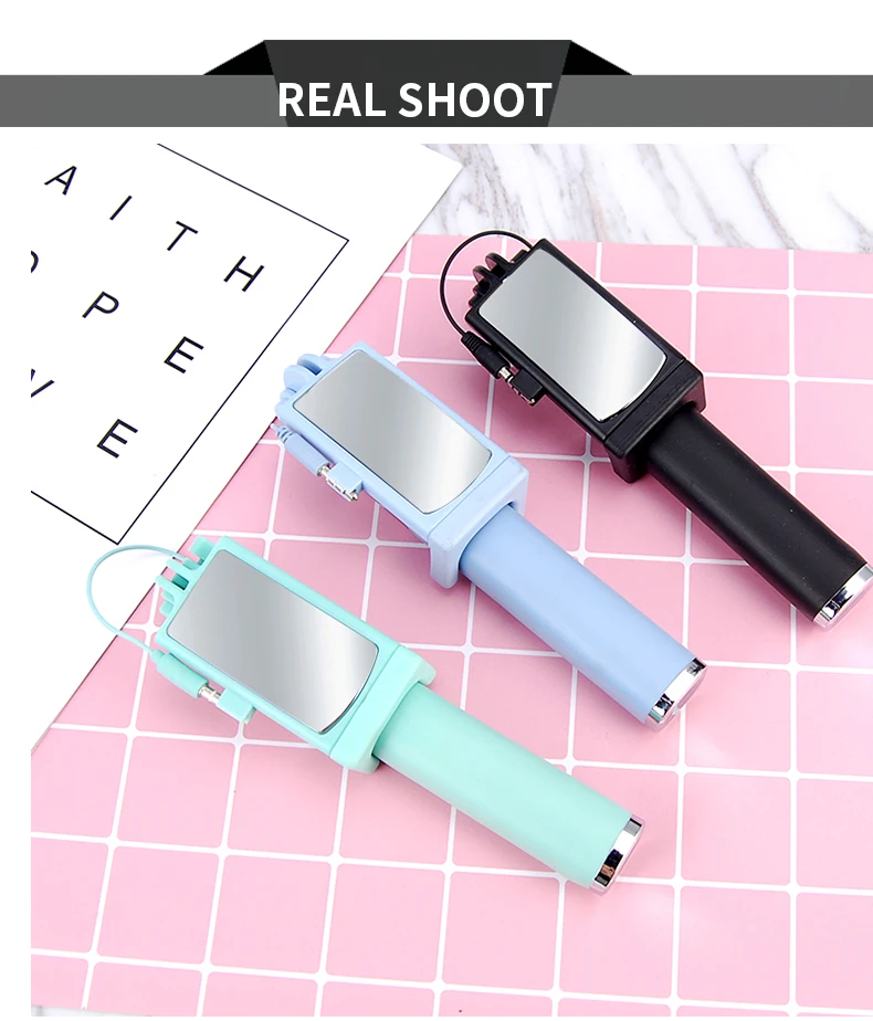 HOTR Mirror Selfie Stick Monopod Premium Quality Wired Selfie Stick Extendable for iPhone 6 Plus 5 5s 4s For Samsung S8 plus s7