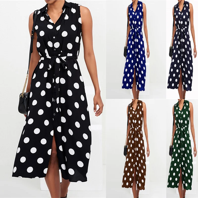New Arrivals Chiffon Summer Dress Elegant Dot Print Sleeveless Office Ladies Dresses Turn Down Collar Sashes Beach Dress Vestido
New Arrivals Chiffon Summer Dress Elegant Dot Print Sleeveless Office Ladies Dresses Turn Down Collar Sashes Beach Dress Vestido