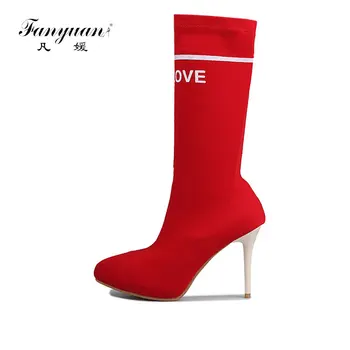 Fanyuan Luxury Brand Shoes Women Slim Boots Stretch Pointy Ladies Chunky Pointed Toe Sock Slip On Beige Mid Calf Autumn Female
Fanyuan Luxury Brand Shoes Women Slim Boots Stretch Pointy Ladies Chunky Pointed Toe Sock Slip On Beige Mid Calf Autumn Female