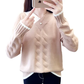 Fashion V-neck Ladies Sweaters New Patchwork Loose Knitted Pullovers Sweaters Women Casual Bottom Shirts Jumper Sweaters D517
Fashion V-neck Ladies Sweaters New Patchwork Loose Knitted Pullovers Sweaters Women Casual Bottom Shirts Jumper Sweaters D517