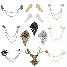 ファッションレトロ天使の羽鹿ウルフ猫ブローチ男性と女性多層動物チェーン頭蓋骨のブローチシャツの襟針ブローチ(China)