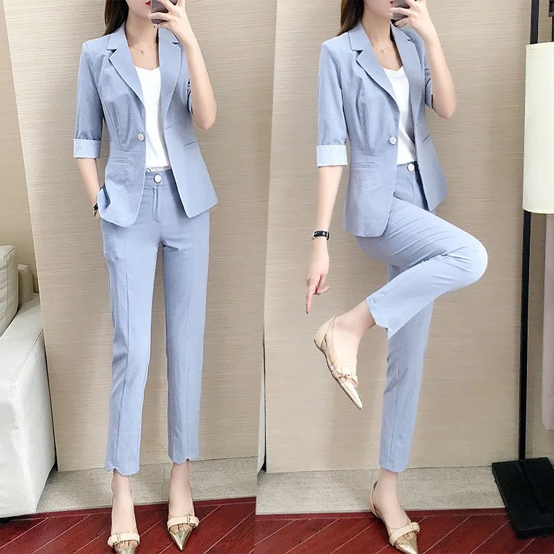 Solid color ladies suit fashion suit ladies casual jacket pencil pants two-piece overalls temperament jacket set summer new
Solid color ladies suit fashion suit ladies casual jacket pencil pants two-piece overalls temperament jacket set summer new