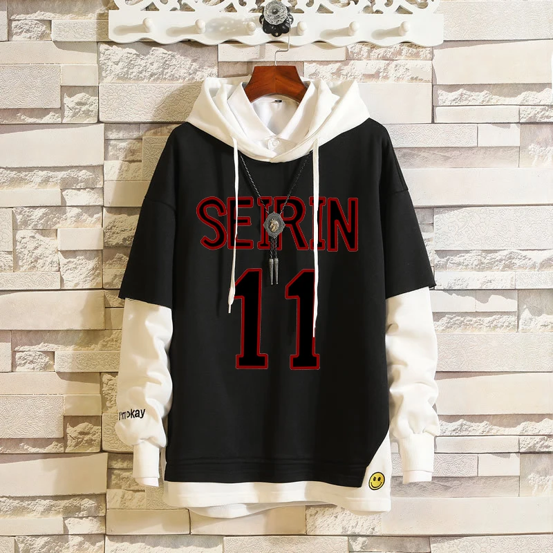 Anime Tetsuya Kuroko's Basketball Seirin 11 Fake Two-Pieces Hoodie Pullover Hooded Sweatshirt Contrast Sleeve Hip-Hop Streetwear 
Anime Tetsuya Kuroko's Basketball Seirin 11 Fake Two-Pieces Hoodie Pullover Hooded Sweatshirt Contrast Sleeve Hip-Hop Streetwear