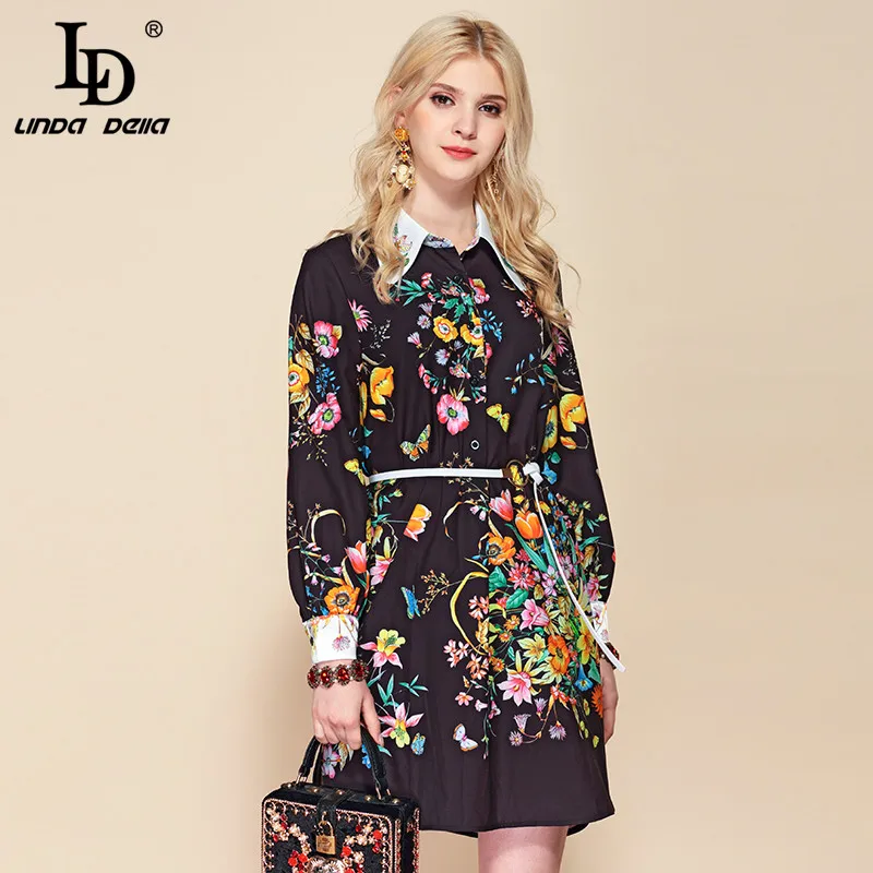 LD LINDA DELLA Autumn Fashion Runway Belted Loose Dress Women's Long Sleeve Elegant Black Floral Print Vintage Mini Shirt Dress
LD LINDA DELLA Autumn Fashion Runway Belted Loose Dress Women's Long Sleeve Elegant Black Floral Print Vintage Mini Shirt Dress