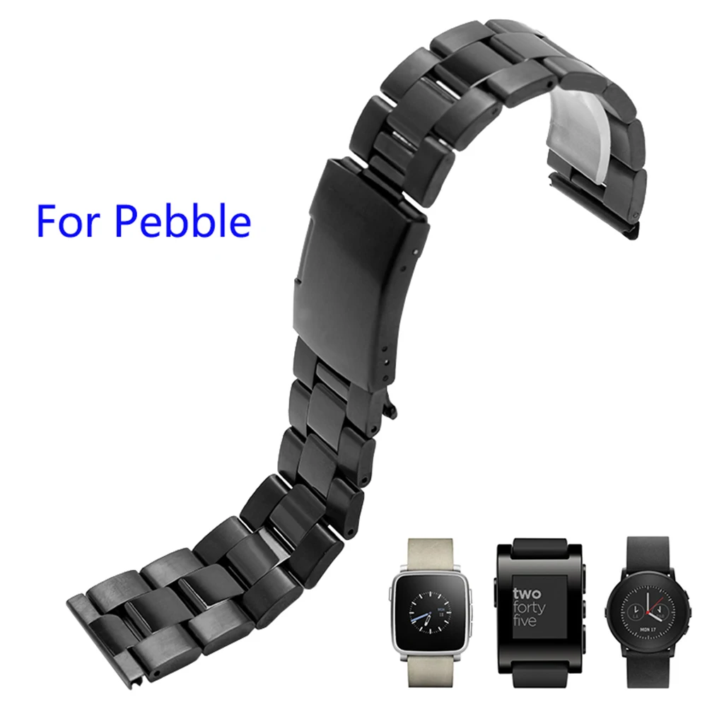 Ремешок из нержавеющей стали для часов Pebble time Steel/steel 2/Round Black 14/20/22 мм | Наручные