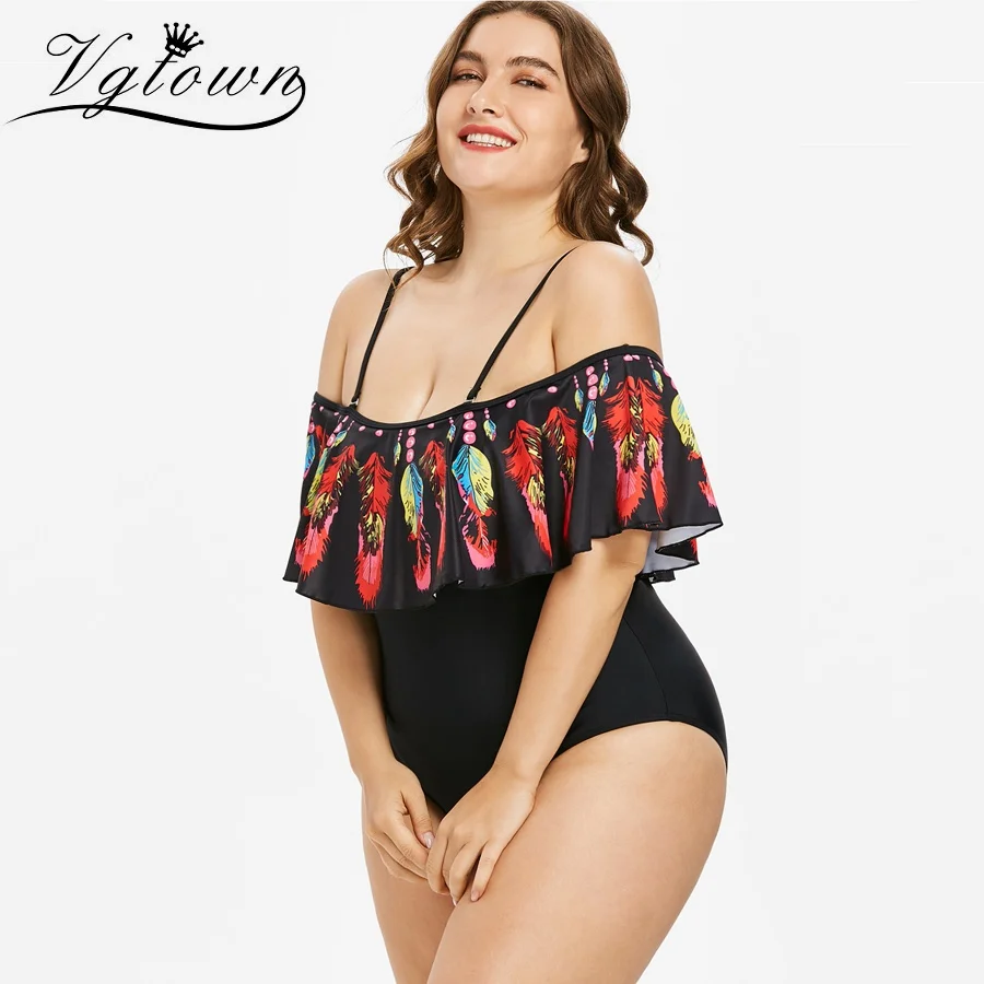 VGTOWN Women Plus Size 4XL One Piece Padded Bikinis Feather Printed Open Shoulder Swimsuit Female Ruffles Femme Swimwear
VGTOWN Women Plus Size 4XL One Piece Padded Bikinis Feather Printed Open Shoulder Swimsuit Female Ruffles Femme Swimwear