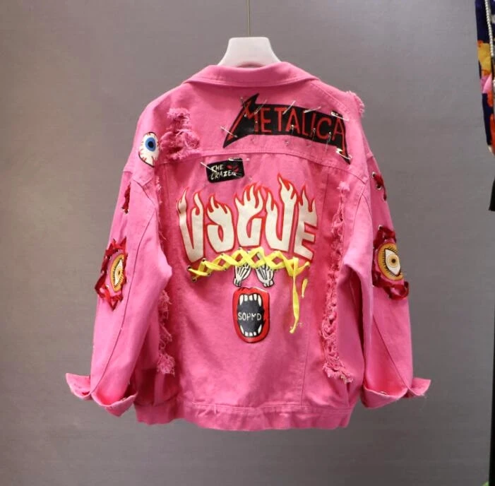 Red / Yellow Jeans Jacket New Spring Autumn Women's Graffiti Alphabet Printing Lace Bow Pin Hole Denim Jacket Student Basic Coat
Red / Yellow Jeans Jacket New Spring Autumn Women's Graffiti Alphabet Printing Lace Bow Pin Hole Denim Jacket Student Basic Coat