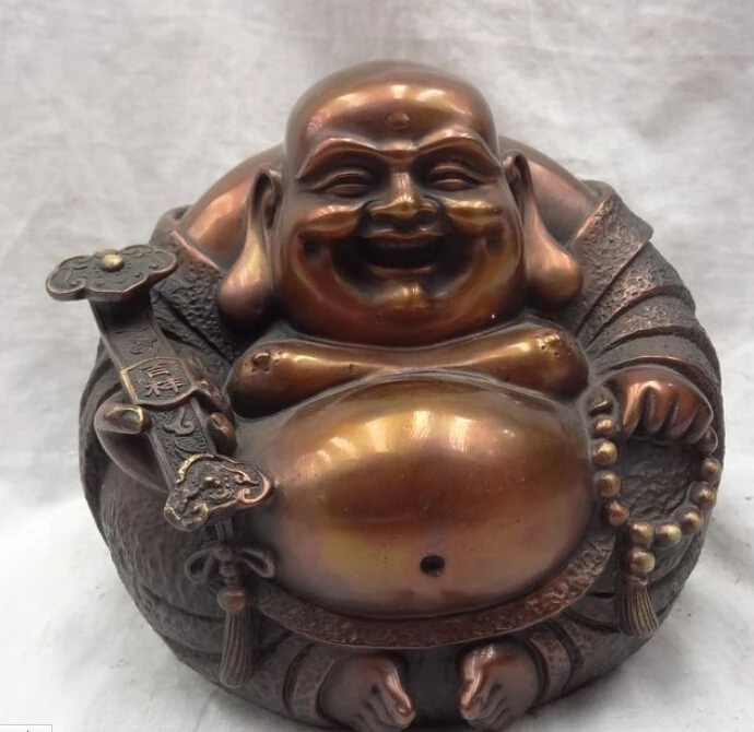 dr610 Chinese Pure Bronze RuYi Happy Laughing Maitreya Buddha Hold RuYi Bead Statue