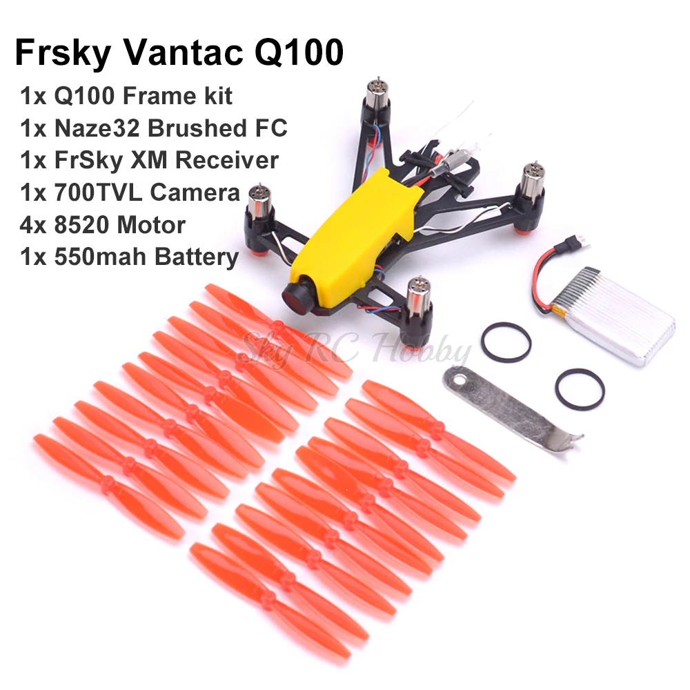 

High Quality Frsky Vantac Q100 100MM Naze32 5.8G 16CH 700TVL Camera 65mm Propeller FPV Racing Drone with XM Receiver BNF Version