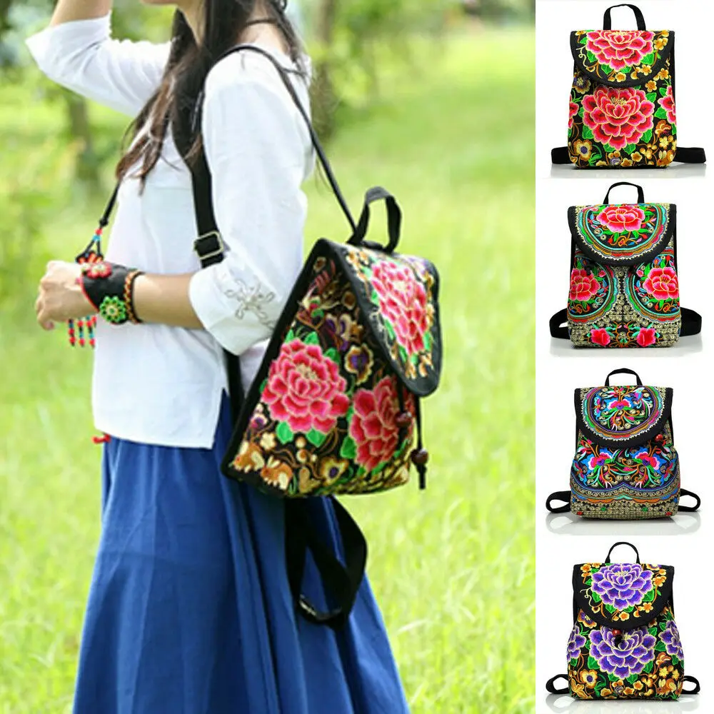 Hot Retro Women Backpack Boho Embroidered Flower Adjustable Strap Shoulder Bag Fashion Cotton Travel Rucksack Bag 2019
Hot Retro Women Backpack Boho Embroidered Flower Adjustable Strap Shoulder Bag Fashion Cotton Travel Rucksack Bag 2019