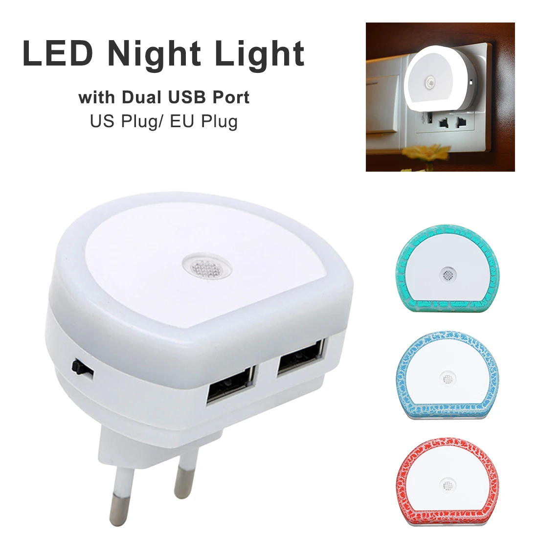 LED Sensor Wall Lamp Dual USB Wall Charger Plug Dusk to Dawn LED Night Light EU/US Plug
LED Sensor Wall Lamp Dual USB Wall Charger Plug Dusk to Dawn LED Night Light EU/US Plug