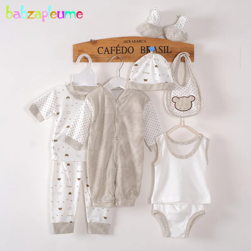 

8Piece Spring Summer Newborn Baby Girls Boys Clothes Casual Cotton Stripe Rompers+T-shirt+Pants+Hat Infant Clothing Set BC1002