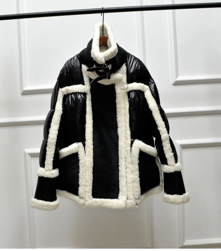 genuine leather and fur duck down coat silver (16)