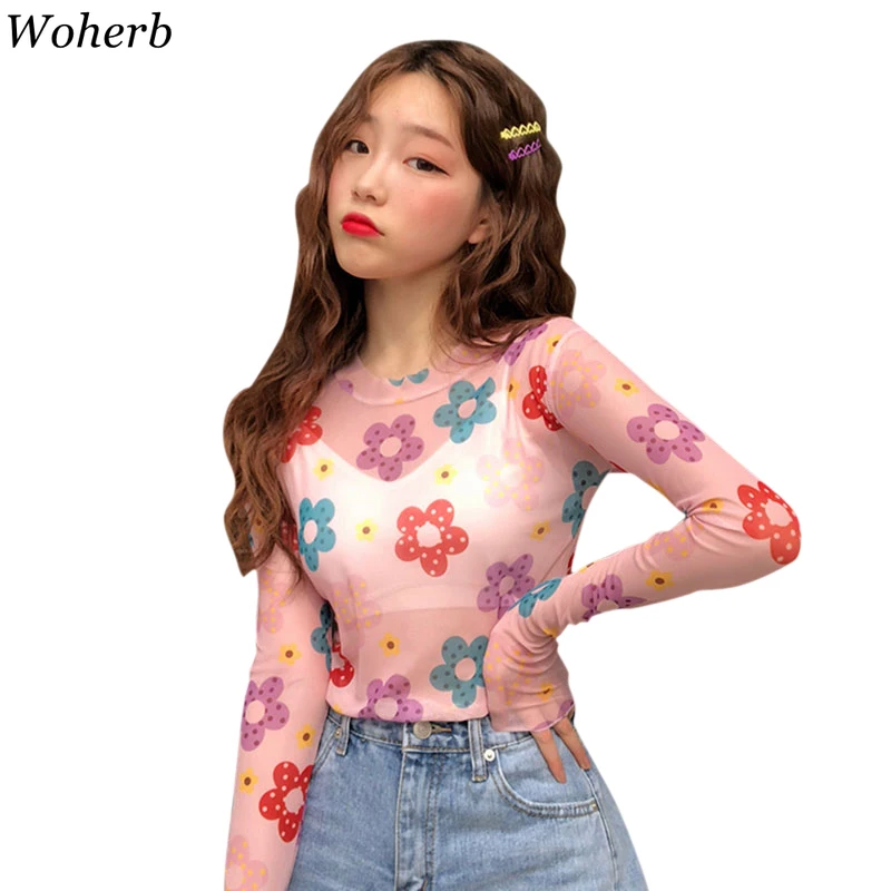 Woherb Sexy Mesh Top Korean Fashion Clothes T Shirt Summer 2019 See Though Gauze Perspective T-shirts Floral Print Blusas 22080
Woherb Sexy Mesh Top Korean Fashion Clothes T Shirt Summer 2019 See Though Gauze Perspective T-shirts Floral Print Blusas 22080
