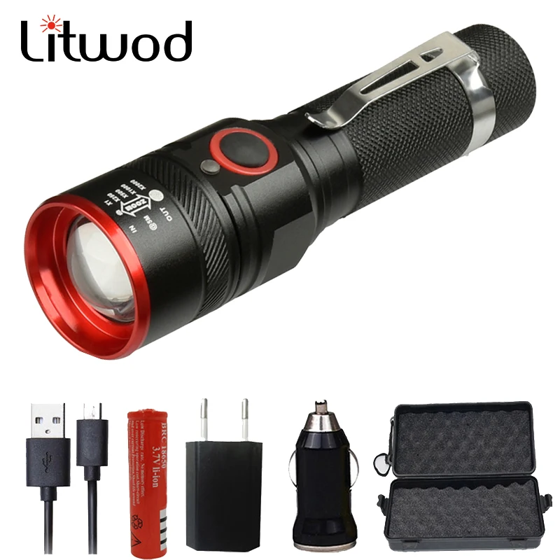litwod Z901511S XM-L T6 USB Rechargeable Flashlight Led Flashlight Zoomable 4 modes torch for 18650 with USB cable Camping
litwod Z901511S XM-L T6 USB Rechargeable Flashlight Led Flashlight Zoomable 4 modes torch for 18650 with USB cable Camping
