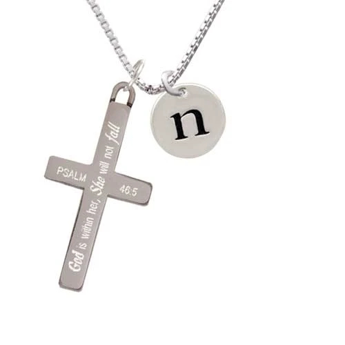Disc 1/2'' Initial - n - - She will not Fall - Cross Necklace (1)