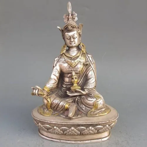 

TNUKK Vintage Tibet Silver Copper Gilt Tibetan Buddhism Statue --- Green Tara Buddha metal handicraft.