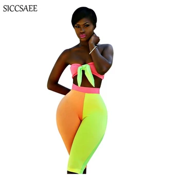 Fluorescence color Contrast Color Patchwork Two Piece Set Bow Crop Top Tube Bodysuit Knee Length Pants Sexy Club Wear Backless
Fluorescence color Contrast Color Patchwork Two Piece Set Bow Crop Top Tube Bodysuit Knee Length Pants Sexy Club Wear Backless