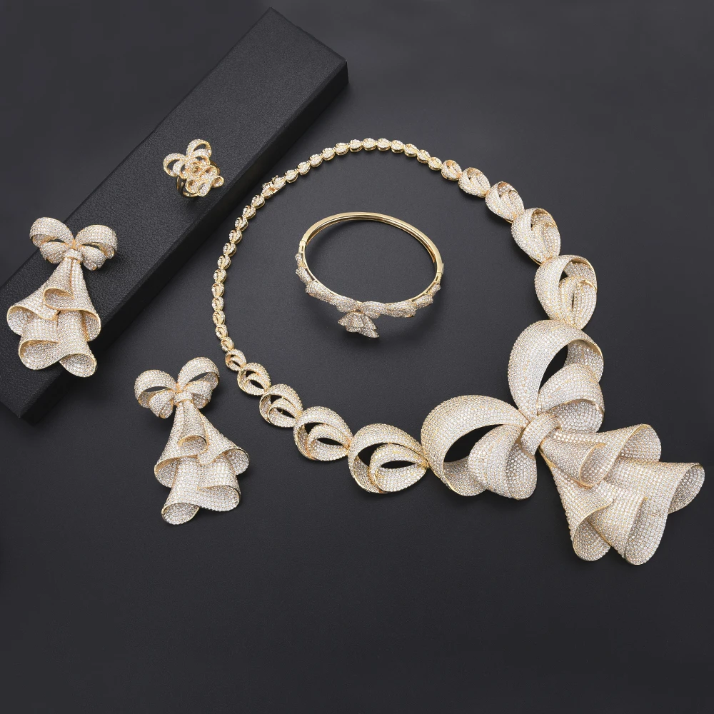 Luxury Big Bowknot Full Micro Cubic Zirconia Indian Wedding Jewelry Sets Bridal Necklace Earrings Bracelet Rings Jewelry Set
Luxury Big Bowknot Full Micro Cubic Zirconia Indian Wedding Jewelry Sets Bridal Necklace Earrings Bracelet Rings Jewelry Set