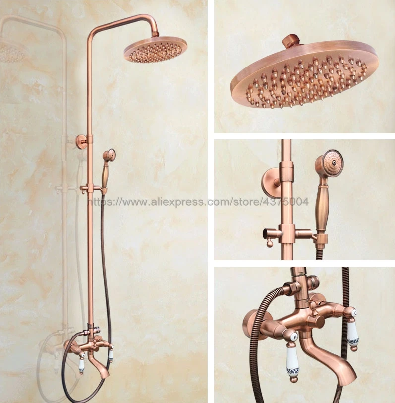 Antique Red Copper 8" Rainfall Shower Head Shower Faucet Mixer Set Dual Handle + Tub Spout + Hand Held Shower Nrg543
Antique Red Copper 8" Rainfall Shower Head Shower Faucet Mixer Set Dual Handle + Tub Spout + Hand Held Shower Nrg543