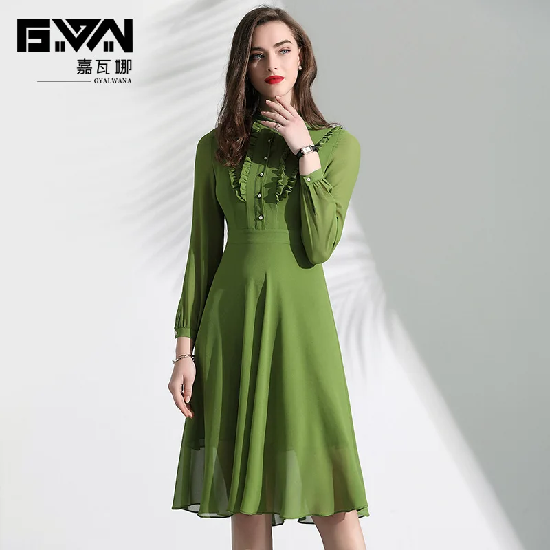 GYALWANA Spring 2019 Long Sleeves,Stand-collar,pure Color Chiffon Fabric A-Line Dress.Office Ladies Fashion Party Dresses green
GYALWANA Spring 2019 Long Sleeves,Stand-collar,pure Color Chiffon Fabric A-Line Dress.Office Ladies Fashion Party Dresses green