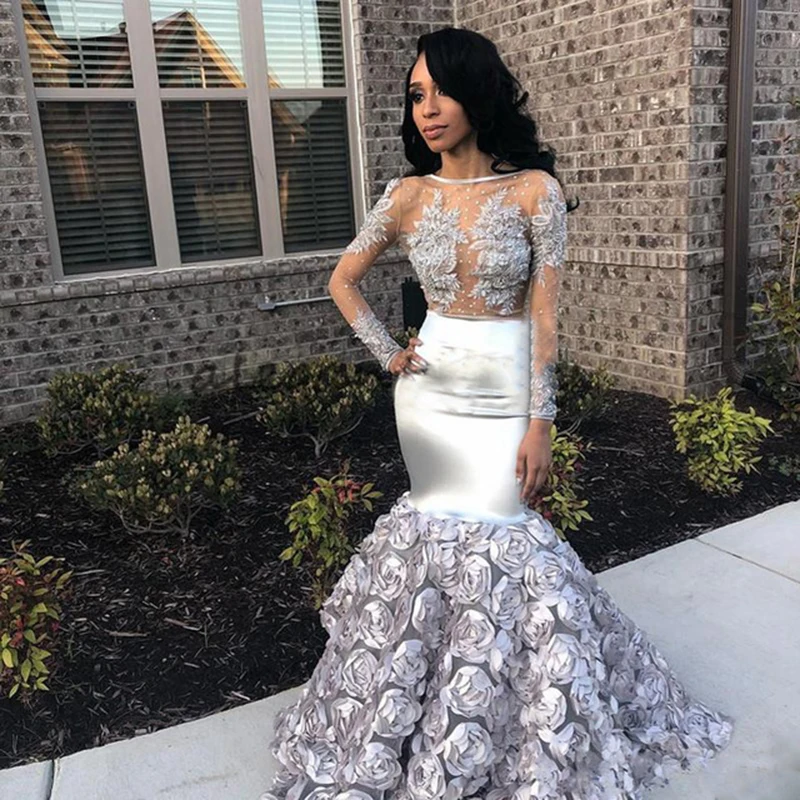 Long Prom Dresses 2020 Gorgeous Boat Neck Beaded Lace See Through Top Long Sleeve Flowers African Black Girl Mermaid Prom Dress
Long Prom Dresses 2020 Gorgeous Boat Neck Beaded Lace See Through Top Long Sleeve Flowers African Black Girl Mermaid Prom Dress