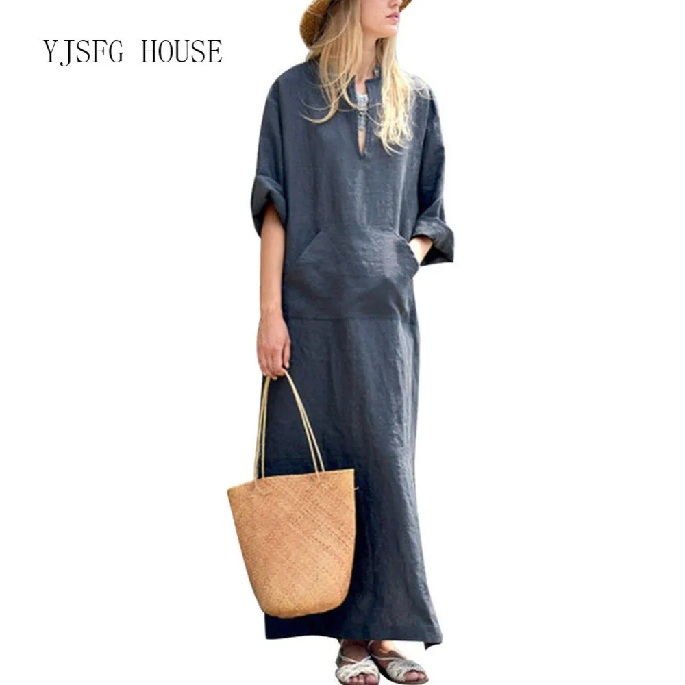 2019 Womens Dress Black Bohemian V-Neck Casual Roll Sleeve Baggy Slit Linen Long Maxi Dress Kaftan 3Xl Ankle-Length Long Dress
2019 Womens Dress Black Bohemian V-Neck Casual Roll Sleeve Baggy Slit Linen Long Maxi Dress Kaftan 3Xl Ankle-Length Long Dress