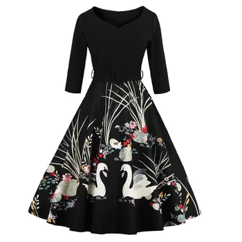50s Vintage 3/4 Sleeve Autumn Winter Women Dress Audrey Hepburn Floral Print Robe Retro Elegant Party Dress Feminina Vestidos
50s Vintage 3/4 Sleeve Autumn Winter Women Dress Audrey Hepburn Floral Print Robe Retro Elegant Party Dress Feminina Vestidos