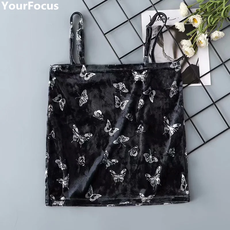 Harajuku vintage retro butterfly pattern black velvet crop camis short camis YQ-807
Harajuku vintage retro butterfly pattern black velvet crop camis short camis YQ-807